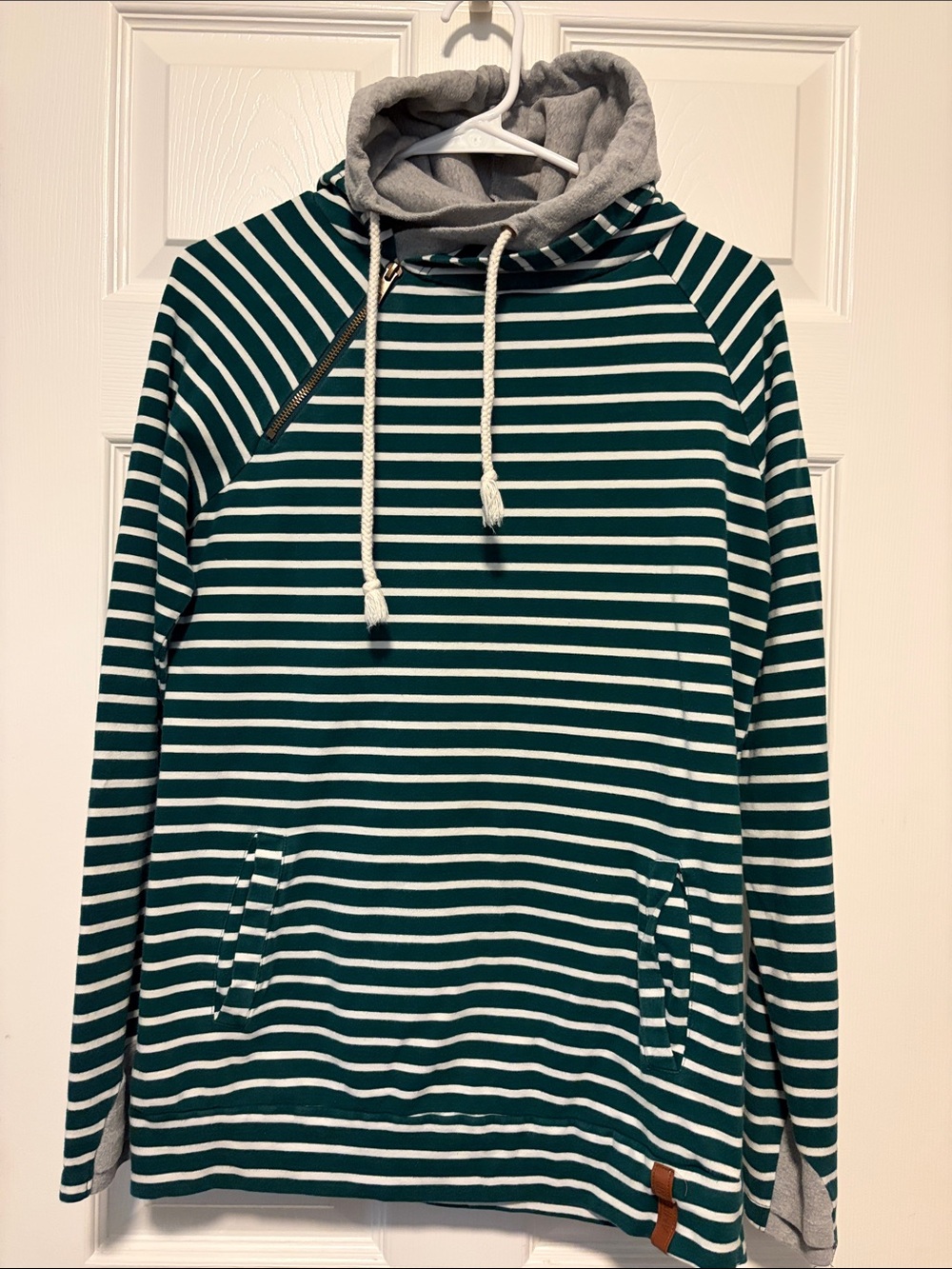Striped Green & White Women’s Hooded Sweater